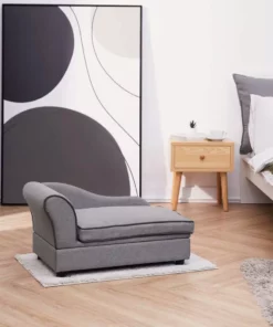 TeamsonUS Teamson Pets Chaise Lounge Dog Bed With Storage For Small And Medium Dogs, Gray