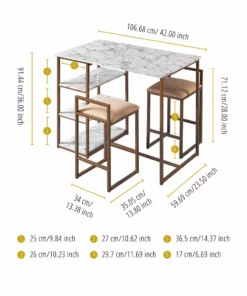 TeamsonUS Teamson Home Marmo Modern Marble-Look Breakfast Table Set With 2 Stools And Storage, Marble/Brass 11 TeamsonUS Teamson Home Marmo Modern Marble-Look Breakfast Table Set With 2 Stools And Storage, Marble/Brass