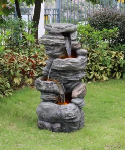 TeamsonUS New Teamson Home Indoor/Outdoor 4-Tier Stacked Stone-Look Tall Waterfall Fountain With LED Lights