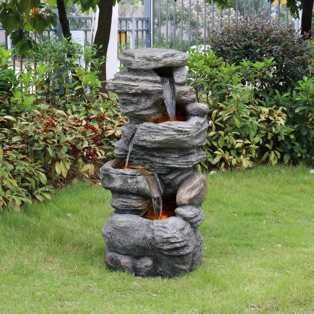 TeamsonUS New Teamson Home Indoor/Outdoor 4-Tier Stacked Stone-Look Tall Waterfall Fountain With LED Lights 4 TeamsonUS New Teamson Home Indoor/Outdoor 4-Tier Stacked Stone-Look Tall Waterfall Fountain With LED Lights