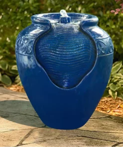 TeamsonUS Teamson Home Outdoor Glazed Pot Floor Fountain With LED Lights, Royal Blue