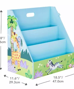 TeamsonUS Fantasy Fields Kids Painted Wooden Sunny Safari 3-Tiered Bookshelf, Blue/Green
