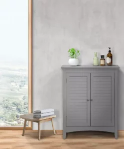 TeamsonUS Teamson Home Glancy Wooden Floor Cabinet With Shutter Doors And Adjustable Shelves, Gray New