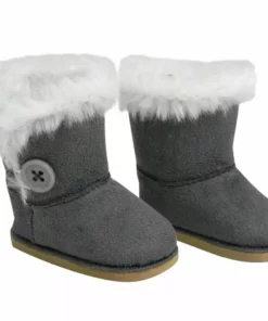 TeamsonUS Sophia's Gray Winter Button Boots W/ Fur Accessory For 18" Dolls Kids
