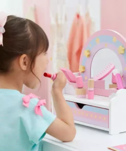 TeamsonUS Teamson Kids Little Dreamer Wooden Tabletop Vanity Set With 9 Play Accessories, Pink