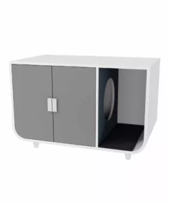 TeamsonUS Teamson Pets Large Dyad Wooden Cat Litter Box Enclosure And Side Table, Alpine White/Gray