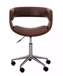TeamsonUS Teamson Home Modern PU Leather Office Chair With Adjustable Ergonomic Seat, Swivel Base, Brown/Chrome