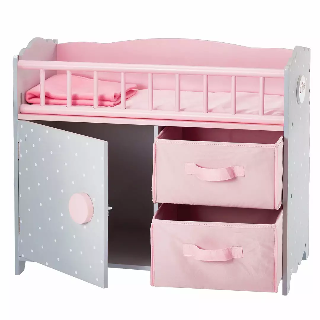 TeamsonUS Olivia's Little World Polka Dots Princess Baby Doll Crib With Storage Closet And Drawers, Gray/Pink Kids 5 TeamsonUS Olivia's Little World Polka Dots Princess Baby Doll Crib With Storage Closet And Drawers, Gray/Pink Kids