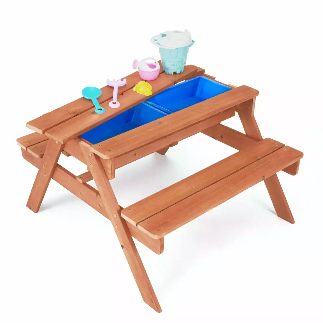 TeamsonUS Teamson Kids Outdoor Wooden Picnic Table With 2 Sensory Bins For Sand/Water Play Plus Accessories, Warm Cherry 2 TeamsonUS Teamson Kids Outdoor Wooden Picnic Table With 2 Sensory Bins For Sand/Water Play Plus Accessories, Warm Cherry