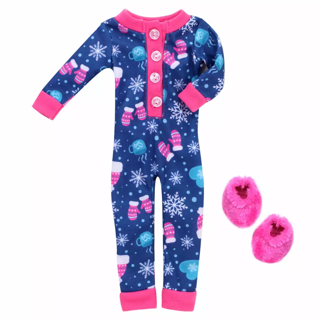 TeamsonUS Sophia's One Piece Winter Pajamas And Slippers For 14.5" Dolls, Blue/Hot Pink Kids 4 TeamsonUS Sophia's One Piece Winter Pajamas And Slippers For 14.5" Dolls, Blue/Hot Pink Kids