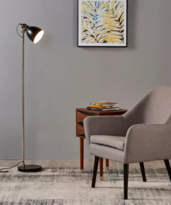 TeamsonUS Teamson Home Quincy Modern Monopod Floor Lamp With Antique Brass Finish, Black