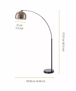 TeamsonUS Teamson Home Arquer Arc 68" Metal Floor Lamp With Bell Shade, Antique Brass 11 TeamsonUS Teamson Home Arquer Arc 68