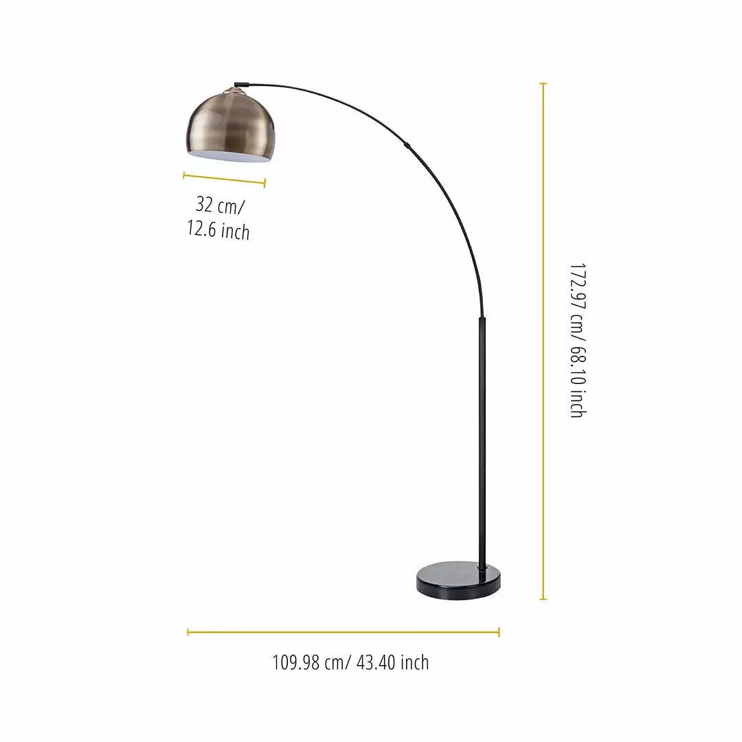 TeamsonUS Teamson Home Arquer Arc 68" Metal Floor Lamp With Bell Shade, Antique Brass 6 TeamsonUS Teamson Home Arquer Arc 68" Metal Floor Lamp With Bell Shade, Antique Brass