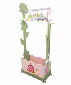 TeamsonUS Fantasy Fields Magic Garden Kids Wooden Clothing Rack With 4 Hangers, Pink/Green