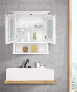 TeamsonUS Teamson Home Windsor Removable Wooden Wall Cabinet With Glass Mosaic Doors, White