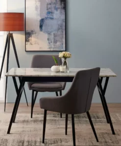 TeamsonUS Teamson Home Ashton Rectangular Marble-Look Dining Table With Wood Base, Marble/Black