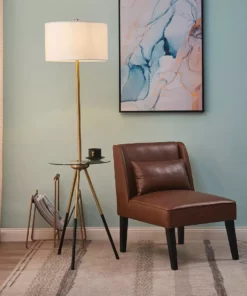 TeamsonUS Teamson Home Myra Floor Lamp With Glass Table And Built-In USB Port, Gold/White