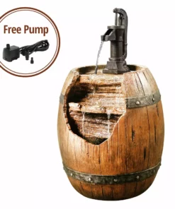 TeamsonUS Teamson Home Vintage Pump & Barrel Outdoor Waterfall Fountain, Brown 8 TeamsonUS Teamson Home Vintage Pump & Barrel Outdoor Waterfall Fountain, Brown