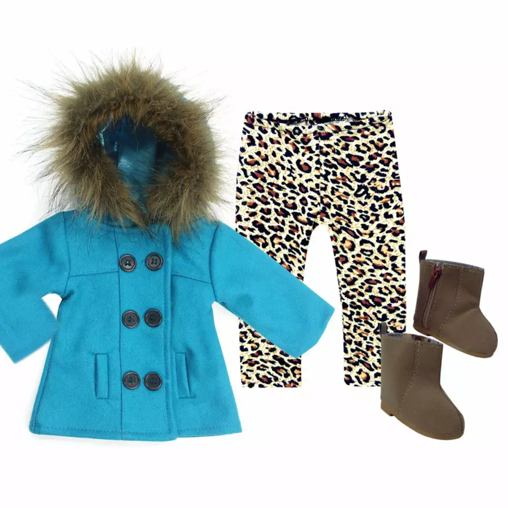 TeamsonUS Sophia's 3 Piece Winter Set Includes Fur Trimmed Pea Coat, Animal Print Leggings And Boots For 18" Dolls, Turquoise/Brown 3 TeamsonUS Sophia's 3 Piece Winter Set Includes Fur Trimmed Pea Coat, Animal Print Leggings And Boots For 18" Dolls, Turquoise/Brown
