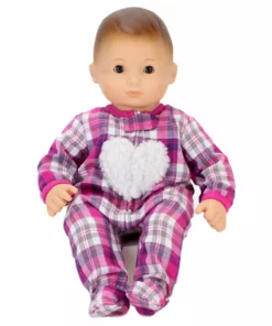 TeamsonUS Kids Sophia's Flannel Sleeper With Sherpa Heart Design For 15'' Dolls, Hot Pink