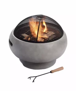 TeamsonUS Teamson Home 21" Outdoor Round Stone Wood Burning Fire Pit With Faux Concrete Base, Gray