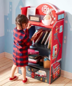 TeamsonUS Fantasy Fields Little Fire Fighters Bookshelf With Drawer, Red