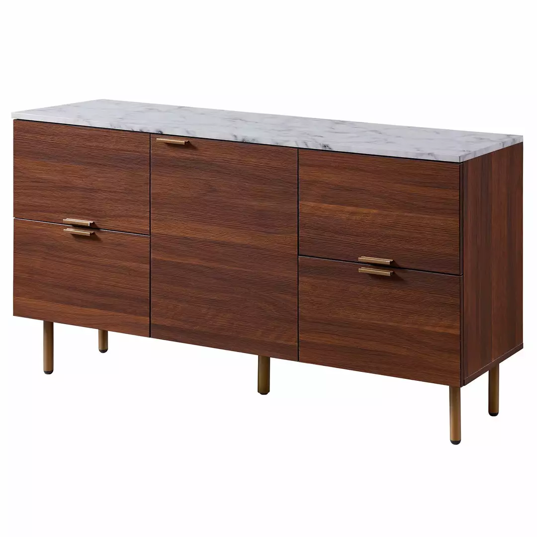 TeamsonUS Teamson Home Ashton Rectangular Wood Sideboard With Marble-Look Top And Metal Legs, Marble/Walnut 3 TeamsonUS Teamson Home Ashton Rectangular Wood Sideboard With Marble-Look Top And Metal Legs, Marble/Walnut