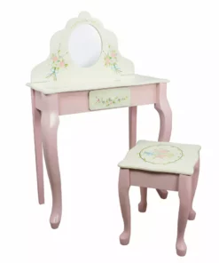 TeamsonUS Fantasy Fields Kids Furniture Play Vanity Table And Stool, Pink/White