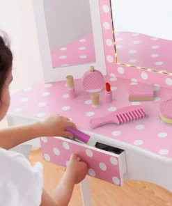 TeamsonUS Teamson Kids Fashion Polka Dot Print Chloe Wooden Vanity Accessories Makeup Kit, Pink
