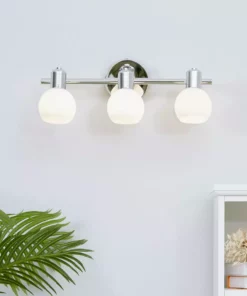 TeamsonUS Teamson Home Bathroom Vanity Triple Sconce Light With 3 Frosted Shades, Chrome Fixture