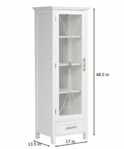TeamsonUS Teamson Home Delaney Free Standing Tall Slim Linen Storage Cabinet Tower With Glass Panel Door 12 TeamsonUS Teamson Home Delaney Free Standing Tall Slim Linen Storage Cabinet Tower With Glass Panel Door