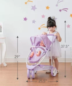 TeamsonUS Olivia's Little World Twinkle Stars Princess 2-in-1 Baby Doll Stroller, Purple