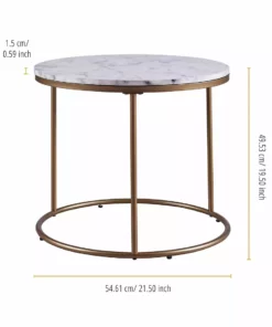 TeamsonUS Teamson Home Marmo Modern Marble-Look Round Side Table, Marble/Brass