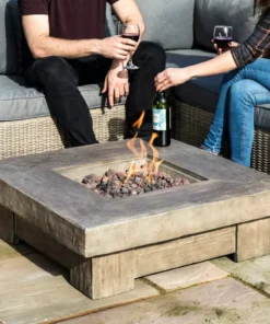 TeamsonUS Teamson Home 35" Square Retro Wood Look Gas Fire Pit