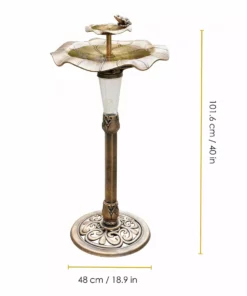 TeamsonUS Teamson Home Outdoor 2-Tier Polyresin Lotus Pedestal Birdbath With LED Light, Bronze