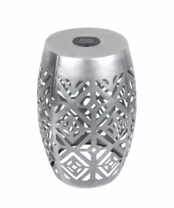 TeamsonUS Teamson Home Decorative Outdoor Side Table Planter Stand With Solar Powered LED Light, Silver New