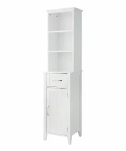 TeamsonUS Teamson Home Newport Contemporary Wooden Linen Tower Storage Cabinet With Open Shelves, White