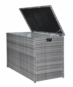 TeamsonUS Teamson Home Wicker 154 Gallon Outdoor Deck Box For Cushions Or Pool Accessory Storage, Gray New