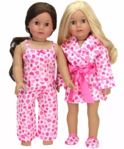 TeamsonUS Sophia's Satin Heart Print Pajamas Set For 18" Dolls, Pink