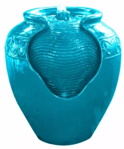 TeamsonUS Teamson Home Outdoor Glazed Pot Floor Fountain With LED Lights, Teal