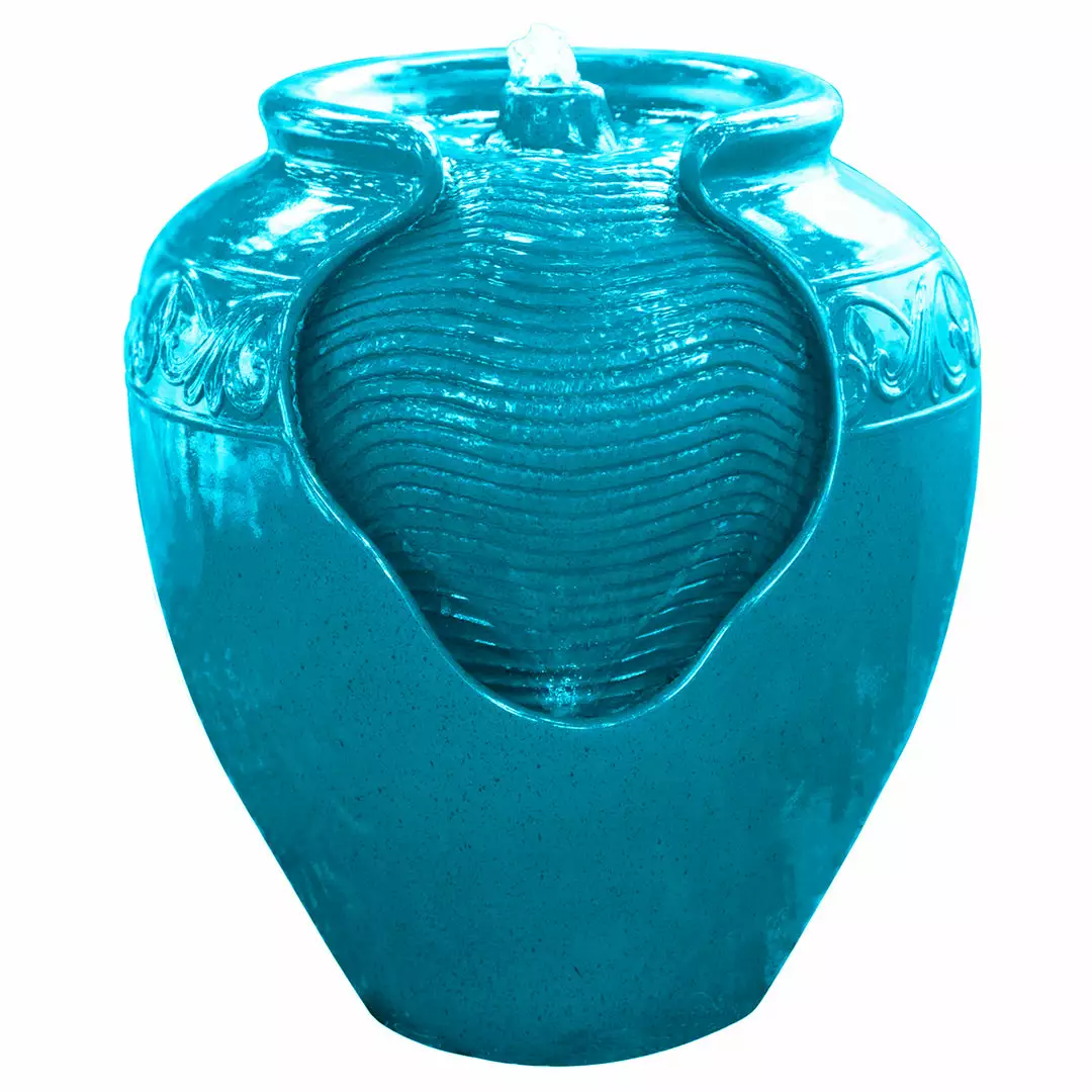 TeamsonUS Teamson Home Outdoor Glazed Pot Floor Fountain With LED Lights, Teal 3 TeamsonUS Teamson Home Outdoor Glazed Pot Floor Fountain With LED Lights, Teal