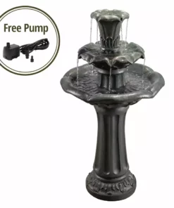 TeamsonUS Teamson Home Outdoor Lily Flower Stone 3-Tier Waterfall Fountain, Gray