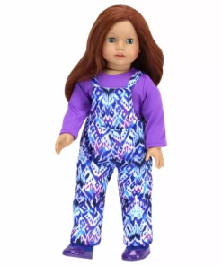 TeamsonUS Sophia's Ikat Print Snow Bib Overalls, Long Sleeve Tee, Fleece Hat And Boots Set For 18