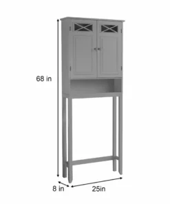 TeamsonUS Teamson Home Dawson Contemporary Wooden Over-the-Toilet Storage Cabinet With Two Doors, Gray