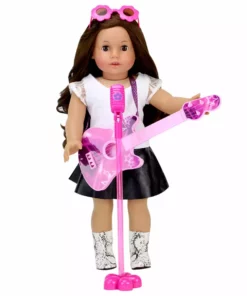 TeamsonUS Kids Sophia's Rock 'n Roll Music Set With Guitar, Sunglasses And Microphone For 18" Dolls, Pink