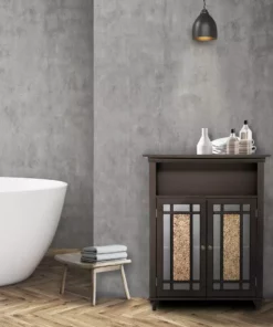 TeamsonUS Teamson Home Windsor Wooden Floor Cabinet With Glass Mosaic Doors, Dark Espresso