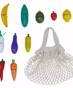 TeamsonUS Teamson Kids Little Chef Frankfurt 21 Piece Wooden Produce Shopping Bag Set With Pretend Fruit And Vegetables, Multicolor