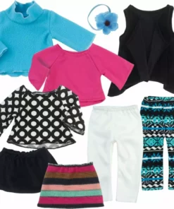 TeamsonUS Sophia's 9 Piece Winter Set For 18" Dolls, Blue/Black