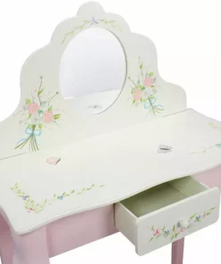 TeamsonUS Fantasy Fields Kids Furniture Play Vanity Table And Stool, Pink/White