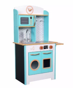 TeamsonUS New Teamson Kids Little Chef Santos Retro Wooden Kitchen Playset, Aqua/White